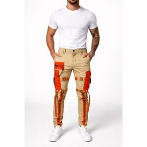 Preme Tactical Cargo Pants Mens 30X32 Beige Red Strapped Zip Streetwear Cyber